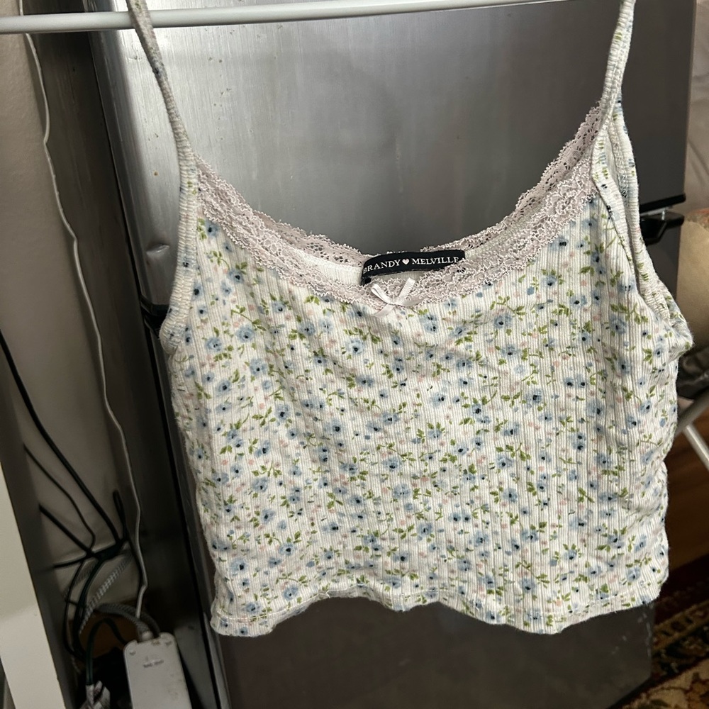 Brandy Melville Floral Lace Trim Tank Top